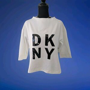 DKNY Sport Sweatshirt Womens L HighLow Bold Black Lacquer Logo Techno Athleisure